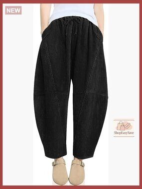 Corduroy Harem Pants Elastic Waist Wide Leg Baggy Trousers with Pockets